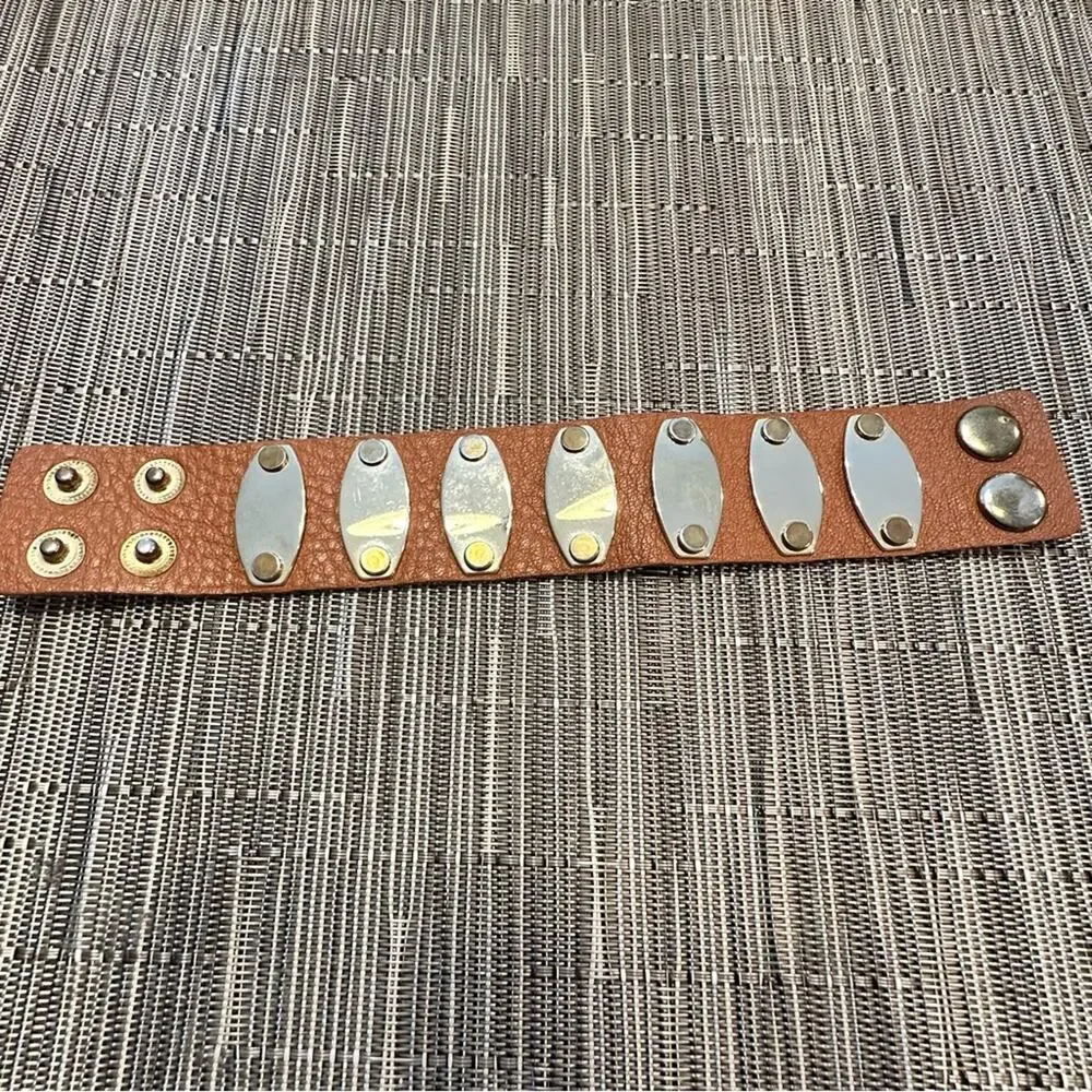 Western Brown Leather Bracelet Gold Metal Cuff Coastal Cowgirl Casual Jewelry